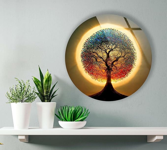 My Photostation.com 10''(25cm) Diameter Life of Tree Round Glass Wall Art Tempered Glass Printing Wall Decor Large Wall Art Wall Hangings