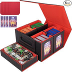 AFIING Commander Deck Box for MTG/EDH, Trading Card Storage Fits 400+ Double-Sleeved Cards, Display Window, 4 Removable Deck Cases, 8 Dividers, Dice Tray & Handle, 4 Toploader Holders (Black Red)