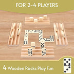 Double 6 Dominos Set for Adults with 4 Wooden Racks & 28 Tiles Travel Dominoes Set Classic Board Game for Family Game Night
