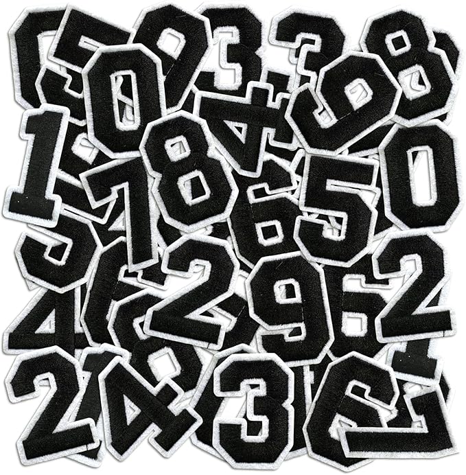 Number Iron On Patches, Numbers 0-9 Embroidery Applique Patch, DIY Decorative Heat Press Patches for Clothing Jeans Jackets Backpacks Hats (Black 50 Pcs)