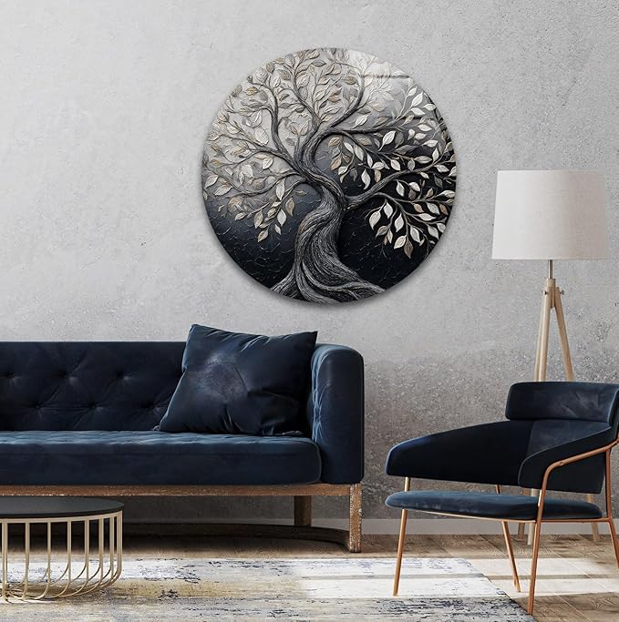 My Photostation.com 39,4''(100cm) Diameter Twilight Tree of Life Round Glass Wall Art Tempered Glass Printing Wall Decor Large Wall Art Wall Hangings