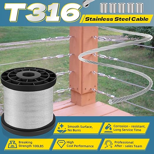 316 Stainless Steel Cable, 200FT 1/32IN Wire Rope with 50Pcs Aluminum Sleeves Stops, for String Lights Hanging, Clotheslines, Trellis Wire