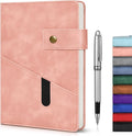 Pink A5 Lined Leather Journal Notebook for Men Women,5.9" X 8.4" Personalized Hardcover Journal with Pen,200 Pages 100 Gsm Thick Ruled Paper Daily Diary for Travel,Business,Work,Writing
