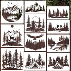 Mountain Tree Stencils for Painting 12” Forest Animal Stencils Pine Tree Stencil Reusable Drawing Templates for Wood T-Shirt Fabric DIY Crafts