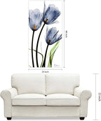 Empire Art Direct Frameless Free Floating Tempered Glass Panel Graphic Wall Art Ready to Hang, 24" x 48", Three Blue Tulips, Flower wall art