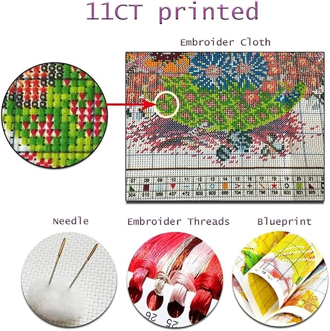 Magxvouy Cross Stitch Kits Stamped Full Range of Embroidery Kits,Cross Stitch Patterns Needlework Kits for Beginners 11CT Printed Kits&Colorful Dandelion 16x20 inch