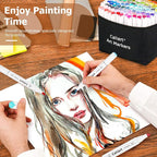 Caliart Markers, 100 Colors Dual Tip Art Markers Sketch Pens Permanent Alcohol Based, with Case for Adult Artist Halloween Drawing Sketching (White Barrel)