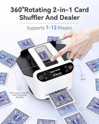 Automatic Card Shuffler and Dealer 2-in-1, 2 Deck 360° Rotating Dealing Machine for 12 Players, 4 Drawing Remotes, Rechargeable Playing Card Shuffler Machine for UNO, Poker, Phase 10