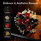 Rose Flower Bouquet Building Set for Adults, Halloween for Women Teen Girlfriend, Artificial Floral Botanicals Collection Gothic Decor for Home or Office (414 PCS)
