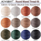 12 Classic Colors Round Waxed Thread, 0.8mm 35Yards Spool Polyester Wax Coated Cord Heavy Duty String for Leather Sewing, Stitching, Bookbinding, Upholstery Repairing and Micro Braiding