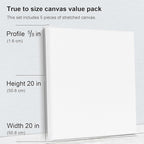 PHOENIX Large Stretched Canvas for Painting 20x20 Inch/5 Value Pack, 8 Oz Triple Primed 5/8 Inch Profile 100% Cotton White Blank Canvas, Square Framed Canvas for Oil Acrylic & Pouring Art