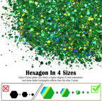 Ceya Holographic Chunky Glitter, 1 LB/ 16OZ Laser Green Bulk Craft Glitter Mixed Chunky Fine Glitter Bottled Metallic Flake Nail Sequins for Resin, Tumblers, Scrapbooking, Festival Decor, Art Project