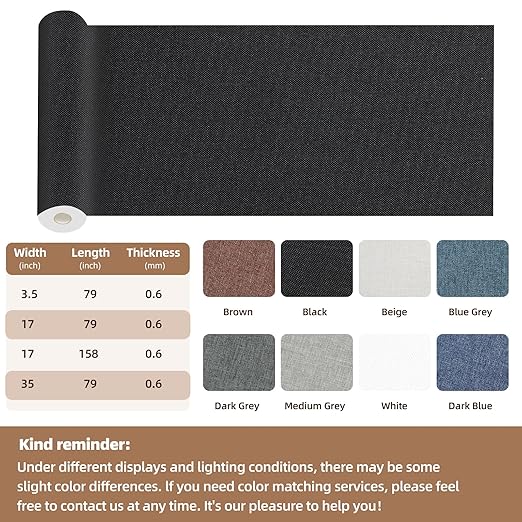 Fabric Repair Patch, 17X79 Inch Fabric Large Repair Tape, Self-Adhesive Patches for Furniture, Sofa, Car Interior, Shoes, Hand Bag, Clothing (Black, 17X79 Inch)