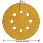 5-Inch 8-Hole Hook and Loop Sanding Discs, 60/80/120/220/400 Assorted Grits Gold Sanding Disc for Random Orbital Sander, 50-Pack