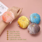 HARFINGTON Wrist Pin Cushion Wristband Sewing Pincushion Polyester Pin Holder Wearable Pumpkin Shaped Needles Wristband for Sewing Quilting Needlework DIY Crafts, Light Blue