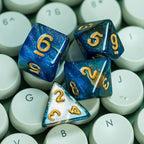 7-Die DND Dice Set Polyhedral Dice Set with a Leather Dice Bag, D&D Dice Set for Dungeons and Dragons, RPG Table Games (Blue Yellow/Glitter)