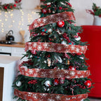 2.5 Inch Wide Christmas Wired Ribbon Snowflake Organza Sheer Glitter Ribbon for Xmas Tree, Wreath, Party Decoration, Gift Wrapping (Red, 10.9 Yards)