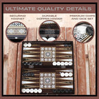 Park Oz Pearl Premium Turkish Backgammon and Checkers Set 19 Inch Handmade 2 in 1 Wooden Board Game with Glossy Finish Luxury Checkers and Dice Travel Friendly and Foldable
