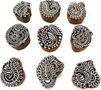Crafts of India Stylish Paisley Wooden Blocks for Stamping, Block Printing on Textiles, Pottery Crafts,Henna, Scrapbooking, Wall Painting (Set of 9)