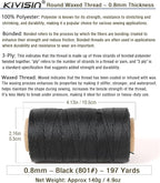 Bonded 0.8mm Round Waxed Polyester Cord, 3-ply Wax Coated Thread, 197 Yards Stiff String for Heavy Duty Fabric, Leather Sewing, Book Binding, Upholstery Repair, and Macrame Jewelry - Black