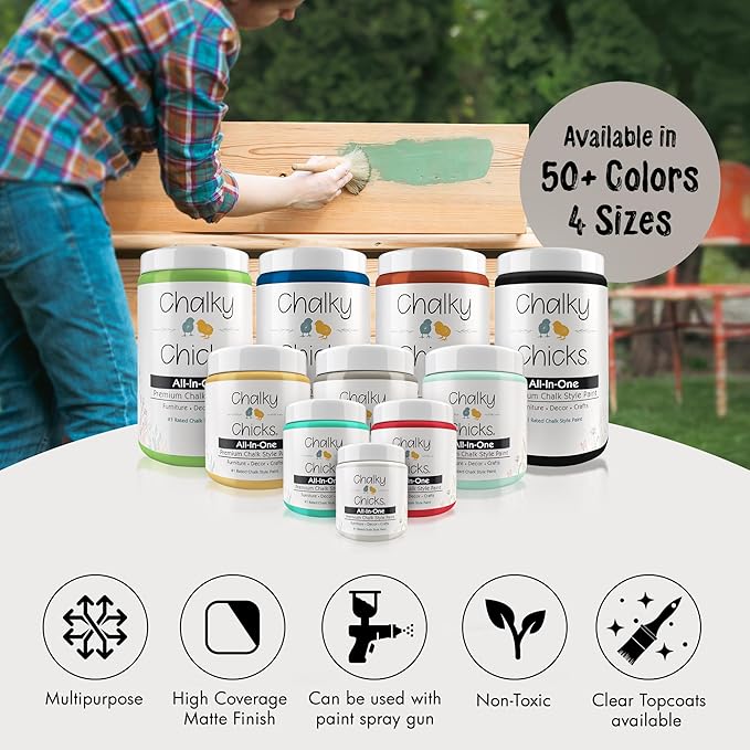 Chalky Chicks All-in-One Chalk Paint for Furniture or Cabinet - 4 Fl Oz - Matte Finish Wolf Gray (Gray/Beige) for Metal, Wood Furniture Paint - No Sanding All-in-One for Home Decor & Crafts, USA Made