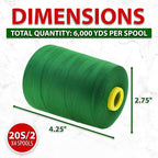 Mandala Crafts 4 Pack of Serger Threads Cones Spools - 20S/2 24000 Yards Polyester Forest Green Threads for Sergers Machine and Overlock Quilting Sewing Machine