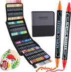 80 Colors Waterproof Dual Tip Acrylic Paint Pens, Dot & Fine Tip Premium Coloring Drawing Markers Set for Wood, Rock Painting, Canvas, Glass, Ceramic Surfaces and DIY Crafts Making Art Supplies