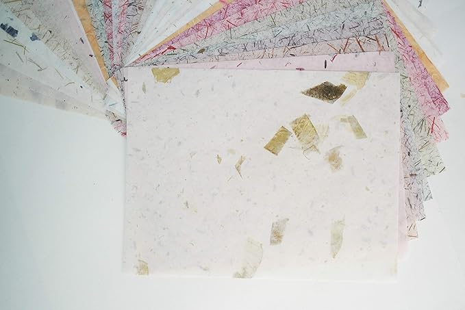 50 Sheets 8.5 x 11 Thin Mulberry Paper Sheets Handmade Art Tissue Washi Paper Design Craft Art Origami Suppliers Card Making (Tamarind Leaves,Onion,Banana Tree Fiber,Rice Straw etc.)