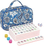 American Mahjong Tile Set,166 Tiles White Pink Acrylic Carving Tiles,Mahjong Game Set with Portable Travel case(Racks Not Included)