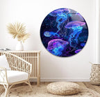 My Photostation.com Round 31,5'' Glowing Jellyfish Glass Wall Art Tempered Glass Printing Wall Decor Large Wall Art Wall Hangings