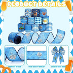 12 Rolls Oktoberfest Wired Edge Ribbon for Wreaths 2.5 Inch x 30 Yards Blue and White Print Grosgrain Ribbon Bavarian German Beer Crafts for Oktoberfest Party Decorative Supplies, 12 Styles