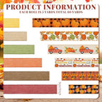 12 Rolls Fall Wired Edge Ribbon for Wreaths 2 Inch x 60 Yards Maple Leaves Pumpkin Turkey Print Ribbon Thanksgiving Plaid Crafts for Autumn Harvest Party Decoration Supplies, 12 Styles