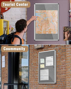 36"x24" Enclosed Bulletin Board, Lockable Weather-Resistant Aluminum Cork Noticeboard for School & Office, Silver Frame w/Grey Flet
