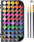 Caliart Watercolor Paint Set, 48 Colors with 3 Brushes, Mini Travel Watercolors Painting Kit Gifts for Adults Artists Painters Beginners Art Supplies
