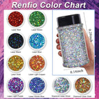 Renfio Holographic Glitter, 2.11oz/60g Medium Size Chunky Mix, Ultra Fine Gold Sequins for Crafts, Christmas, Resin, PET Flakes for Nail Art, Tumblers, Slime - Laser Gold