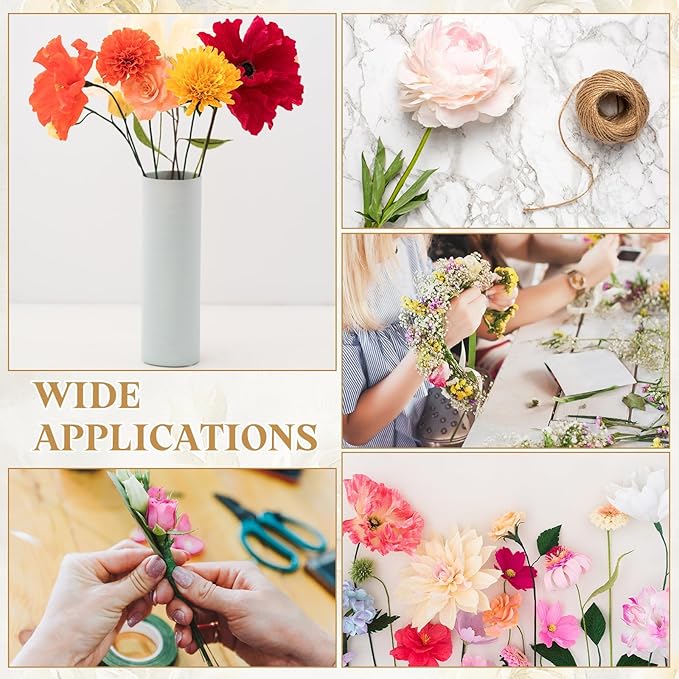 uxcell 50Pcs 2 Gauge Floral Wire, 15.75" Length Flower Stem Wires with 0.08" x 32.8ft Twine for Wreath Making, Flower Arrangement, White