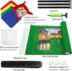 Portable Puzzle Mat Roll Up - with 9 Glue Sheets, Sorting Trays, Hand Pump, Inflatable Tube, and Storage Bag - Perfect for Kids and Adults (Green, 1500pcs)