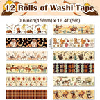 12 Rolls Western Washi Tapes, Wild West Cowboy Masking Tapes, Cowboy and Cowgirl Decorative Adhesive Stickers for Handbook Sticker Scrapbook Journaling Party Supplies DIY Craft Gift Wrapping 16.4FT