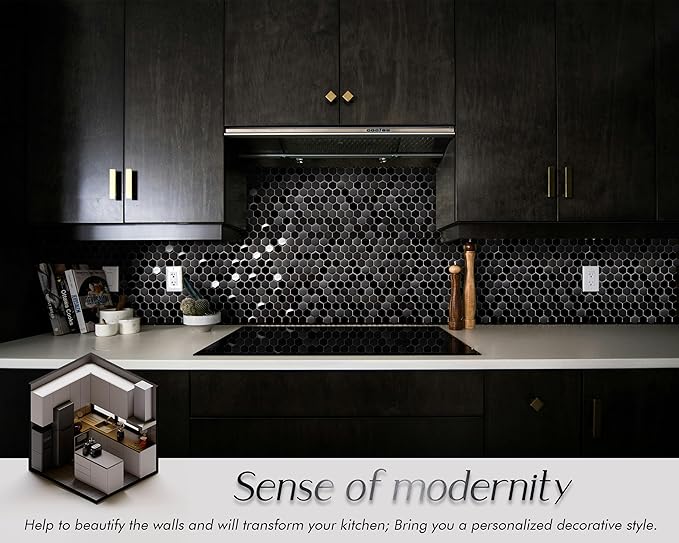 Blujellyfish Hexagon Black Tile Backsplash Metal Mosaic Wall Floor Tiles (Box of 5 Sheets)