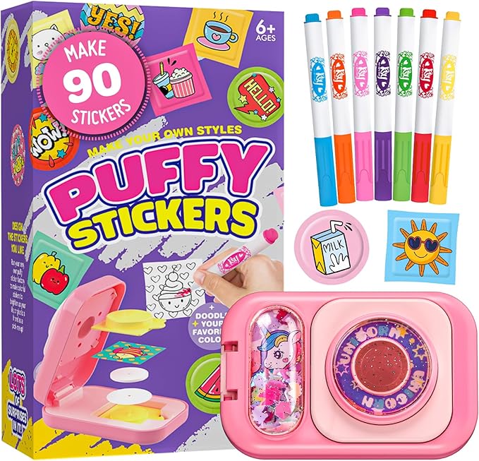Sticker Maker for Kids - Make Your Own 90 Puffy Stickers Kit - DIY More 3D Stickers Arts and Crafts for Kids Ages 6-10 - Fun Gifts for Girls & Boys 8-12 Year Old Birthday Classroom Rewards