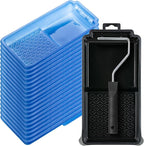 Bates- 4 Inch Paint Tray Set, 22 pcs, 1x 4 Inch Paint Roller Tray, 20x Disposable Plastic Liners & 1x Roller Frame, Black & Blue