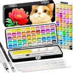 ARTISTRO 50 Metallic Watercolor Paint Set, Vivid Colors in Portable Box, Palette set. Perfect Travel Watercolor Set for Artists, Amateur Hobbyists and Painting