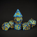 7-Die DND Dice Set Halloween Pattern Polyhedral Dice Set with Leather Bag, Skull Dice D&D Dice Set for RPG Table Games (Halloween Pattern-Blue)