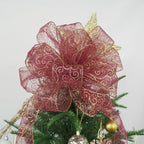 MEEDEE Red Gold Swirl Wired Ribbon 2.5 Inch Dark Red Sheer Ribbon with Gold Swirl Glitter Wired Ribbon Organza Sheer Ribbon 25 Yards Burgundy Sheer Christmas Ribbon for Christmas Tree, Wreath Bow