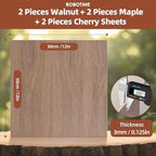 ROBOTIME 6-Pack Laser Wood Sheets 1/8" - 12 x 12 x 1/8 Inch - Cheery2Pcs &Walnut2Pcs &Maple2Pcs - 3mm Plywood for Laser Cutting, Laser Engraving Blanks