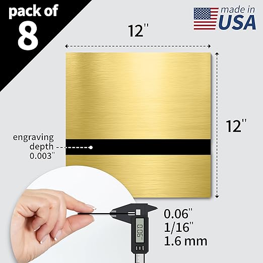 Trotec | Metallic Looking Acrylic Sheet | 12"x12"x1/16, 8 Pcs | Brushed Gold/Black | Metallic Finish - Scratch Resistant for Laser Engraving & Cutting,Printing,Glowforge,Name Plate | USA Made