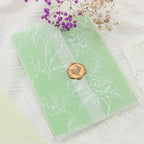 SWANGSA 100 Sets Wedding Invitations Wraps, Vellum Jackets for 5x7 Invitations & Self Adhesive Antique Gold Eucalyptus Wax Seal Stickers for Wedding Bridal Baby Shower Birthday Envelopes (White Rose)