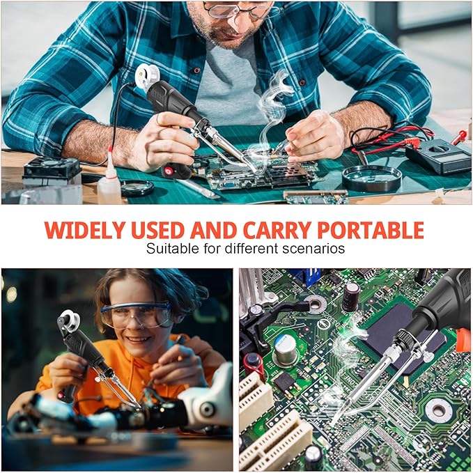 Upgrade 120W Soldering Iron Kit with Ceramic Heater, Automatic Soldering Gun Kit Includes 3 Solder Wire, 3 Interchangeable Tips, 2 Tweezers, Desoldering Pump, Basic Stand with Sponge
