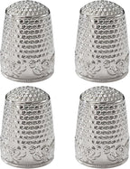 FR 4Pcs Sewing Thimbles, Metal Thimbles for Hand Sewing Finger Protector Knitting Needlework DIY Tools Silver