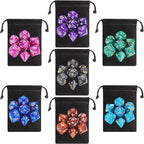 QMay Polyhedral Dice Set - 7 x 7 (49 Pieces) DND Dice with 7PCS Black Drawstring Bags Great for Dungeons and Dragons, RPG, MTG,Role Playing Table Games D4 D6 D8 D10 D% D12 D20